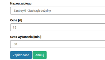 dodawanie zabiegów