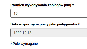 promien wykonywania zabiegow